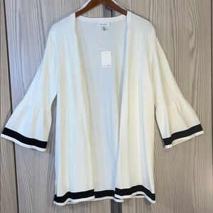 NWT Calvin Klein White and Black Open Front Cardigan ~ in Alabaster